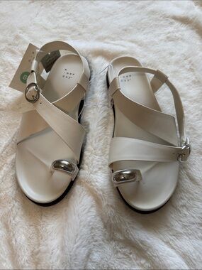 a new day Cream White Crisscross Buckle Toe-Loop Sandals